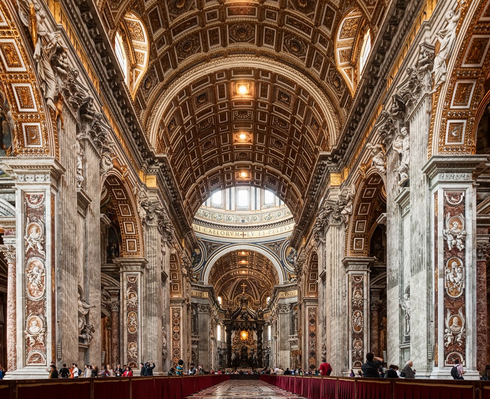 One of the largest churches in the world, St. Peter’s Basilica in Rome took over 100 years to build. The interior—with its columns, rounded arches and profound symmetry—shows the influence of Roman architecture on Renaissance design. (WDG Photo/ Shutterstock) 